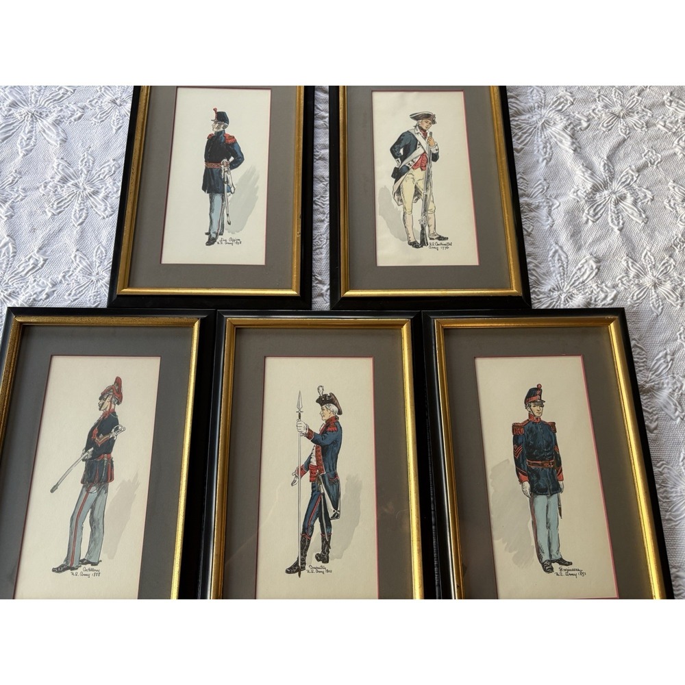Vtg Military Art Prints Soldier Matted FPC #2826 NYC MCM Wall Art Revolutionary